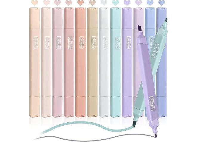 MS Export 12Pcs Aesthetic Cute Highlighters, Bible Pastel markers and Pens, No-Bleed School Supplies and Office Journal DIY Home (Two Side Highlighters Pen) birthday return gifts for kids - Image 1