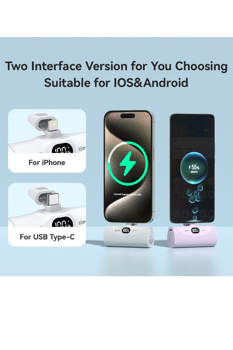 zime Capsule Power Bank, Mini Portable Charger with Built-In Connector, 5,000mAh Battery Pack 22.5W, For iPhone 14/13/12 Series - Image 3
