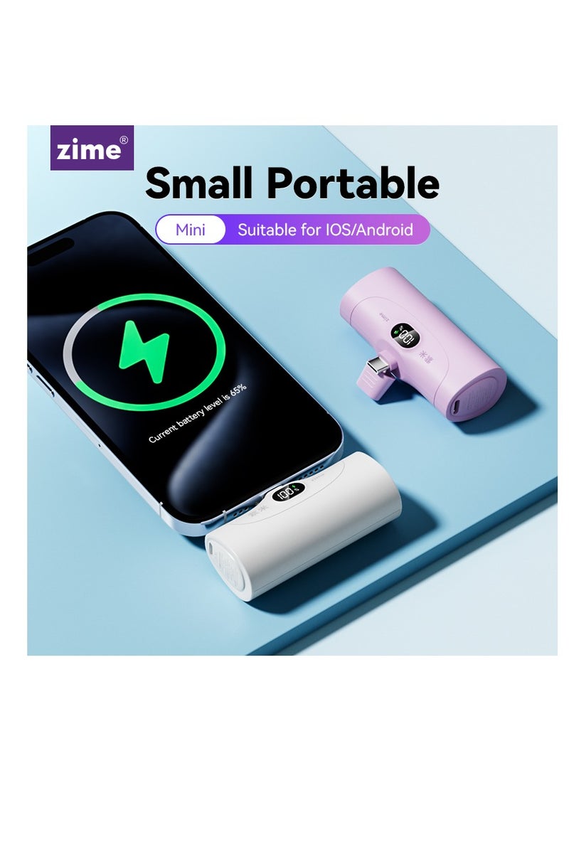 zime Capsule Power Bank, Mini Portable Charger with Built-In Connector, 5,000mAh Battery Pack 22.5W, For iPhone 14/13/12 Series - Image 5