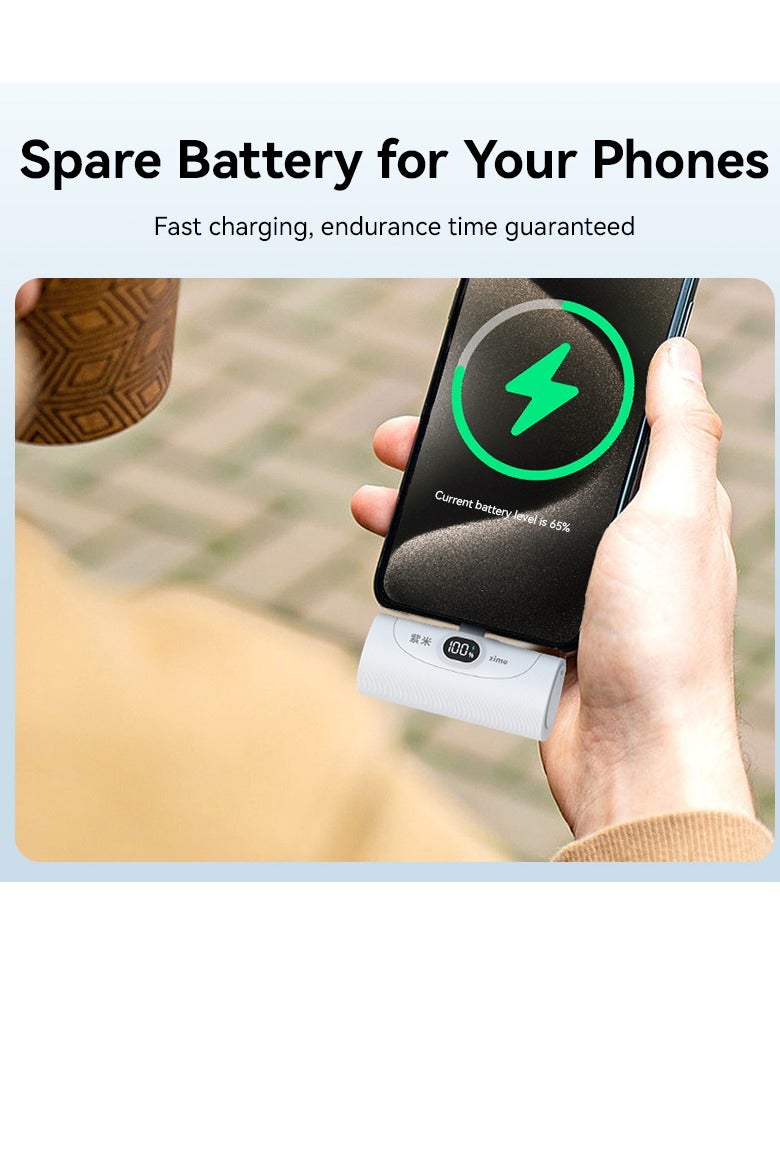 zime Capsule Power Bank, Mini Portable Charger with Built-In Connector, 5,000mAh Battery Pack 22.5W, For iPhone 14/13/12 Series - Image 2