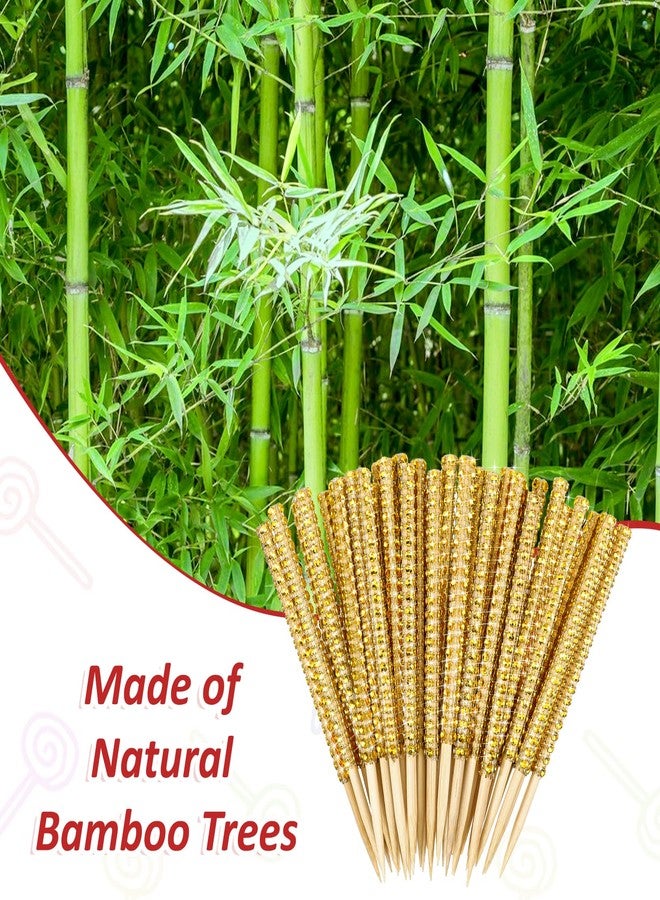 BOHUIZ 100 Pcs Gold Caramel Apple Wooden Pointed Skewers, Fruit Treats Bling Cake Pop Sticks Candy Apple Sticks with Glitter Rhinestones Diamond Mesh Wrap for Dessert Party Birthday Wedding Christmas - Image 5