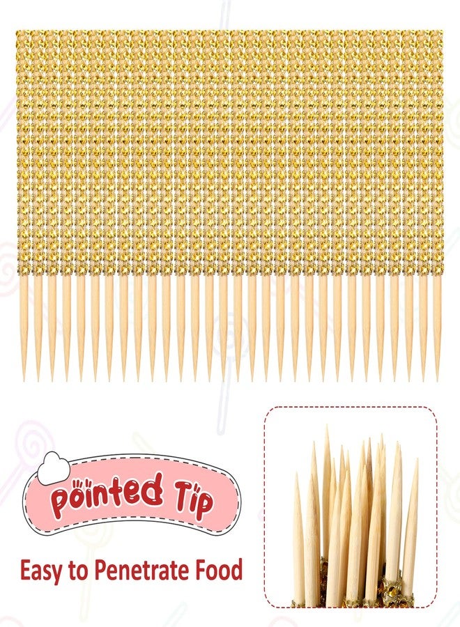 BOHUIZ 100 Pcs Gold Caramel Apple Wooden Pointed Skewers, Fruit Treats Bling Cake Pop Sticks Candy Apple Sticks with Glitter Rhinestones Diamond Mesh Wrap for Dessert Party Birthday Wedding Christmas - Image 4