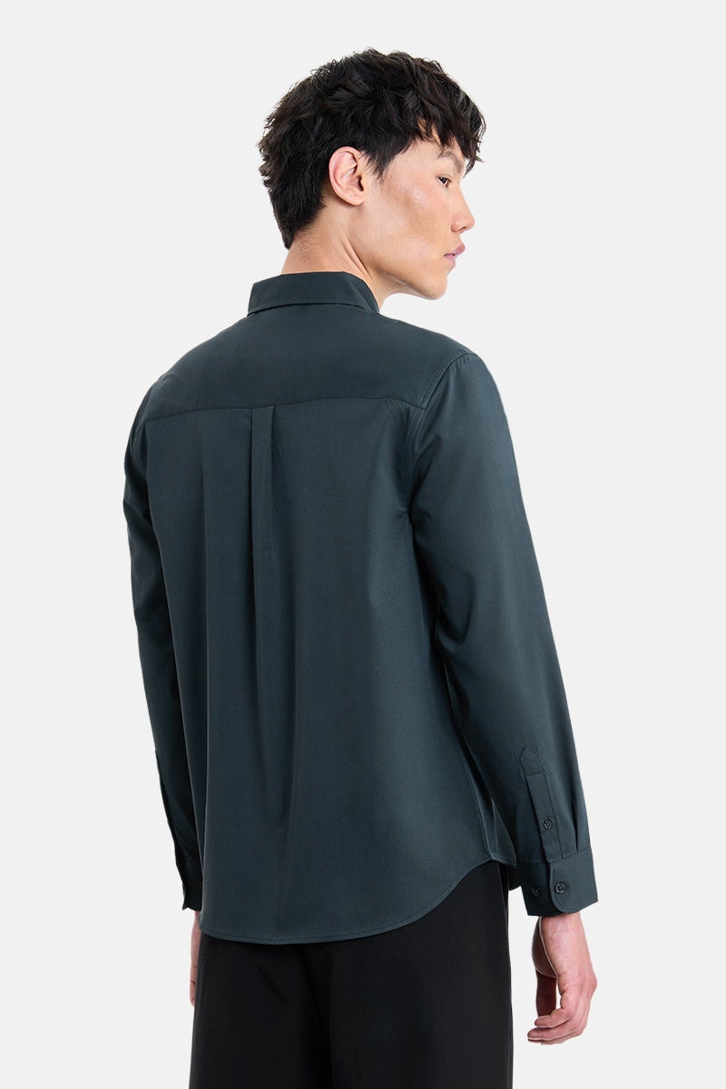 SNITCH Navy Solid Long Sleeve Regular Fit Shirt - Image 5