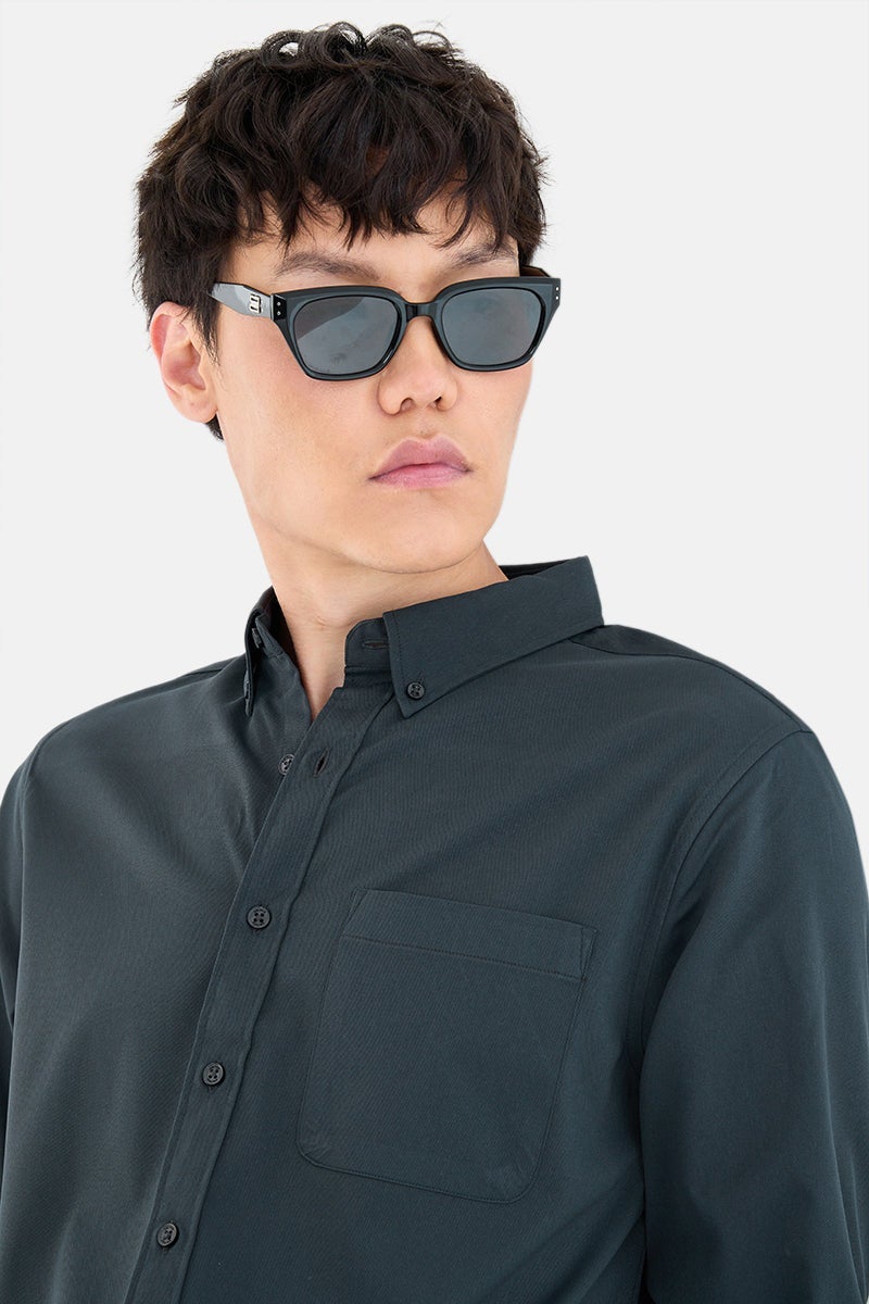 SNITCH Navy Solid Long Sleeve Regular Fit Shirt - Image 4