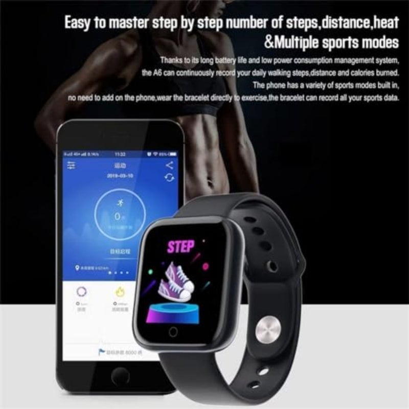 Fitness tracker smartwatch for sports and daily use, silicone strap, black, waterproof with heart rate, blood pressure and sleep monitoring, message and call alerts, compatible with iOS and Android - Image 5