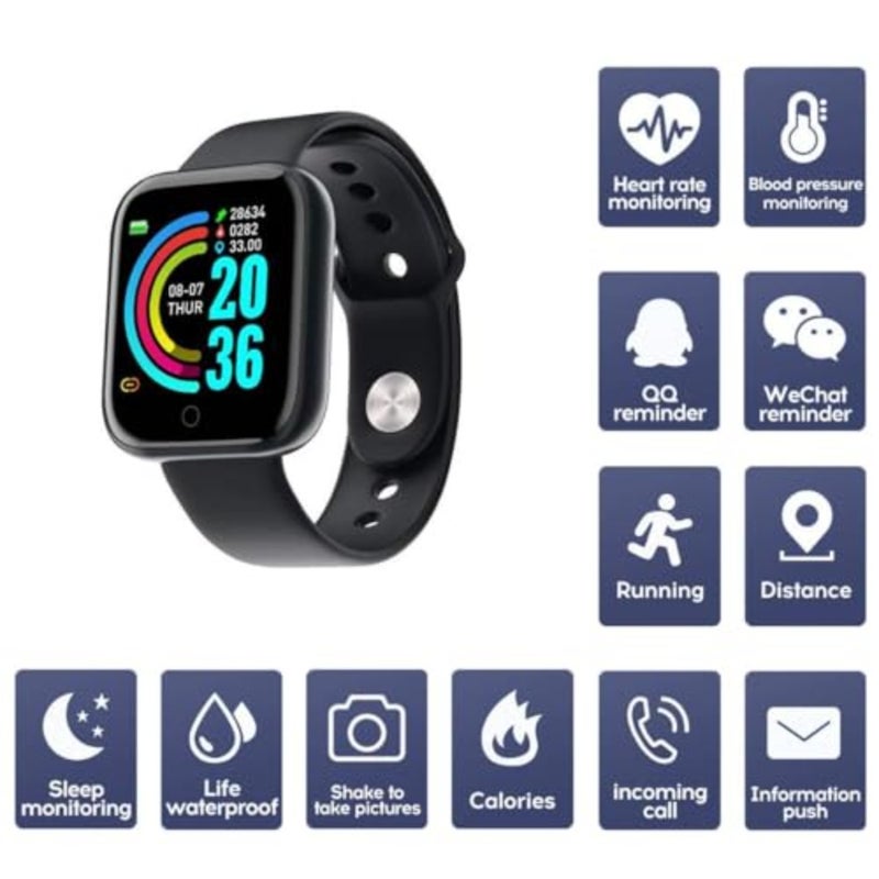 Fitness tracker smartwatch for sports and daily use, silicone strap, black, waterproof with heart rate, blood pressure and sleep monitoring, message and call alerts, compatible with iOS and Android - Image 2