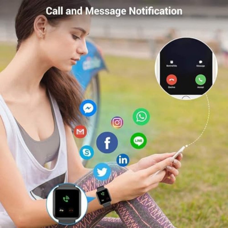 Fitness tracker smartwatch for sports and daily use, silicone strap, black, waterproof with heart rate, blood pressure and sleep monitoring, message and call alerts, compatible with iOS and Android - Image 3