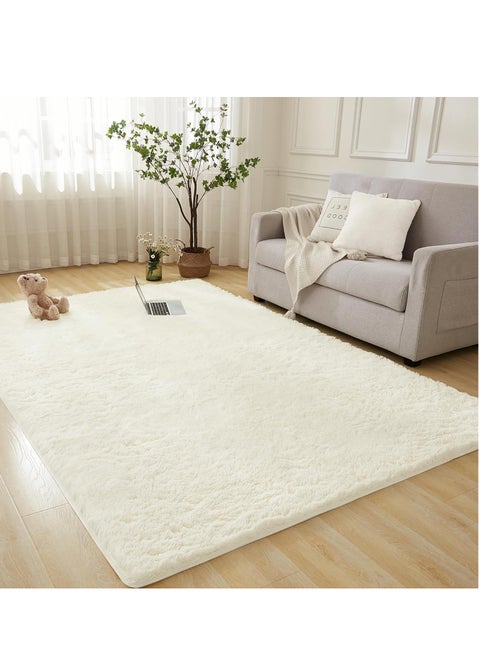 Shag Area Rug For Living Room, Tie-Dyed  Soft Fuzzy Plush Indoor Carpets For Bedroom, Non Skid Fluffy Faux Fur Rug For Room(120*160cm Pure White