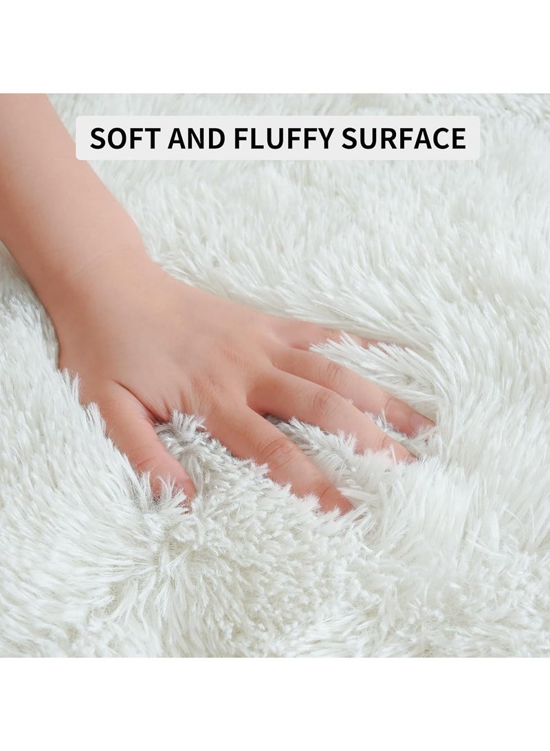 سجادة منطقة شاج لغرفة المعيشة، سجاد داخلي ناعم من القطيفة المصبوغة بالربط لغرفة النوم، سجادة من الفرو الصناعي الناعم غير قابلة للانزلاق للغرفة (120 × 160 سم، أبيض نقي) - Image 2
