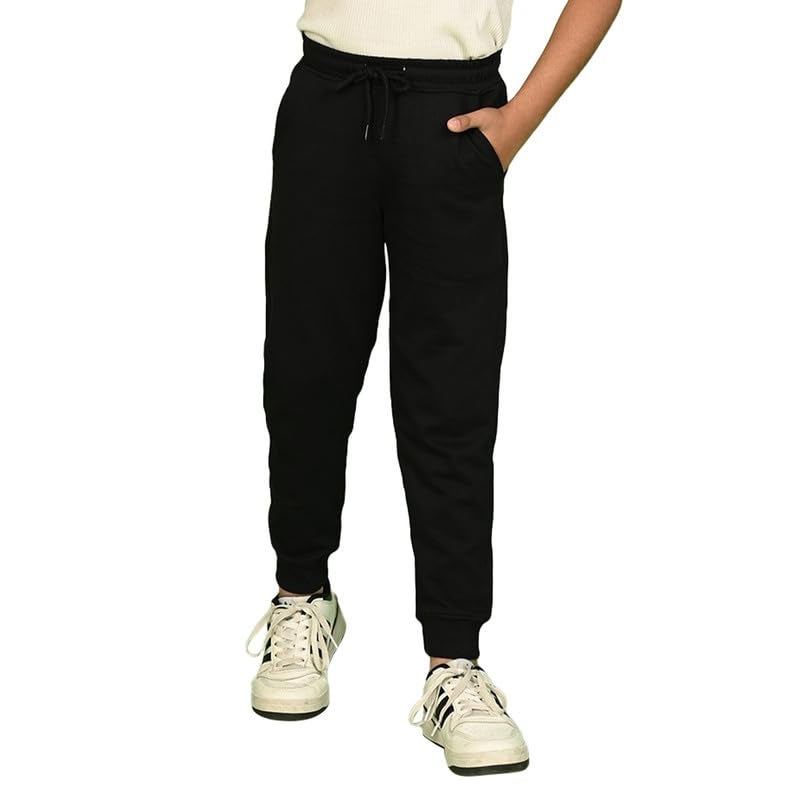 Nusyl Black Solid Color Kids Unisex Treck Pants (NUUPJOG0001) - Image 1