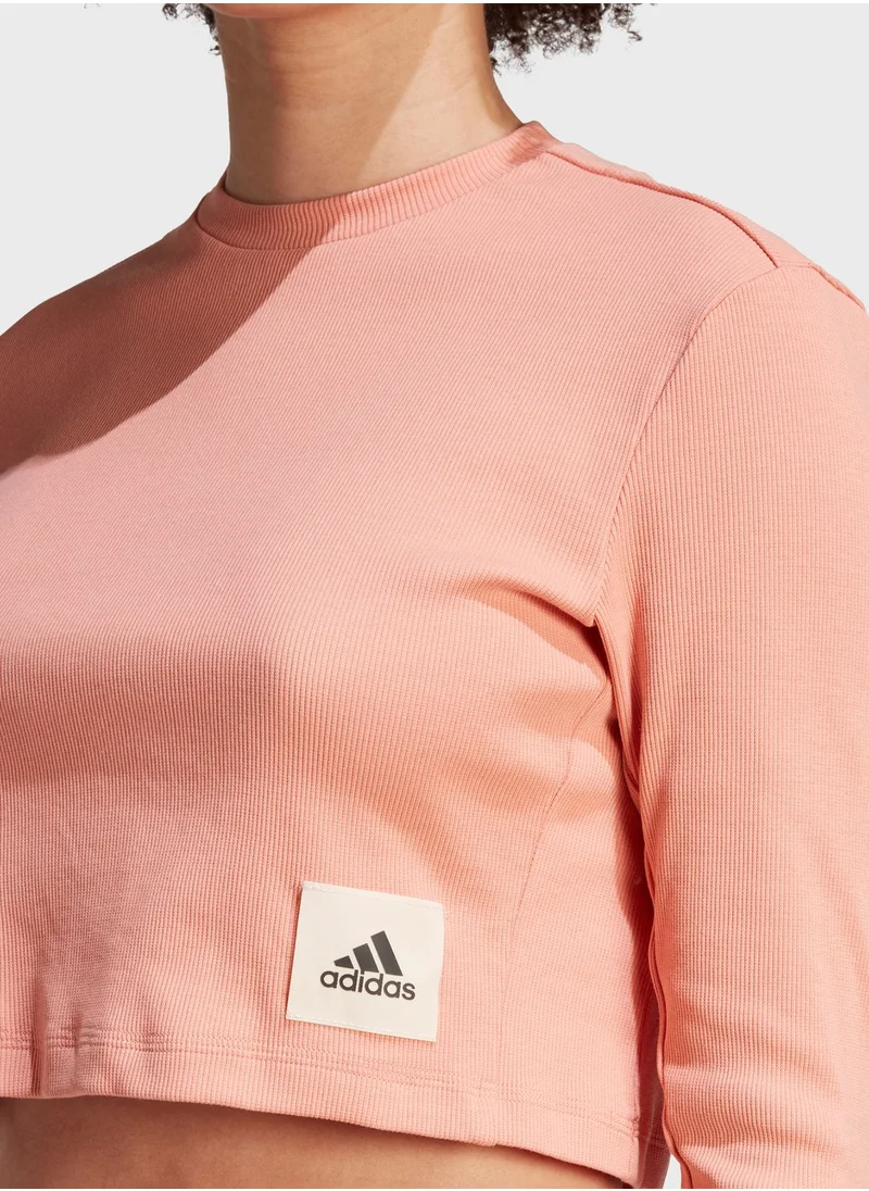 Adidas Lounge Ribbed Crop Long-Sleeve Top