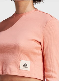 Adidas Lounge Ribbed Crop Long-Sleeve Top  - Image 3