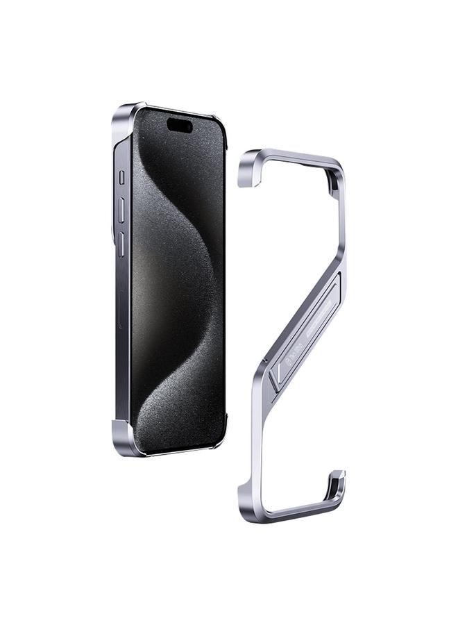 S-TOP Case For iPhone 15 Pro S-shaped Stand Frameless Metal Phone Case - Image 1