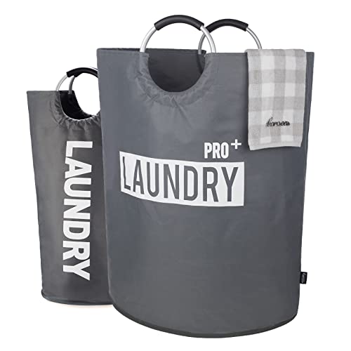 Caroeas Super Large 150L Laundry Basket Pro, Waterproof Laundry Hamper, Collapsible Laundry Basket Easy Storage, Clothes Hamper Stands Up Well, Laundry Bag with Padded Handles (Dark Grey) - Image 1