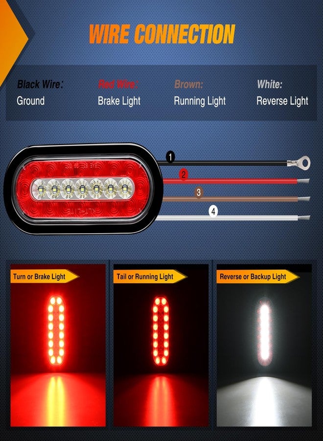 Nilight 2PCS 6Inch Oval LED Trailer Tail Lights Red White 23LEDs w/Flush Surface Mount Grommets IP67 Waterproof Stop Brake Running Reverse Backup Light for Trucks RV - Image 3