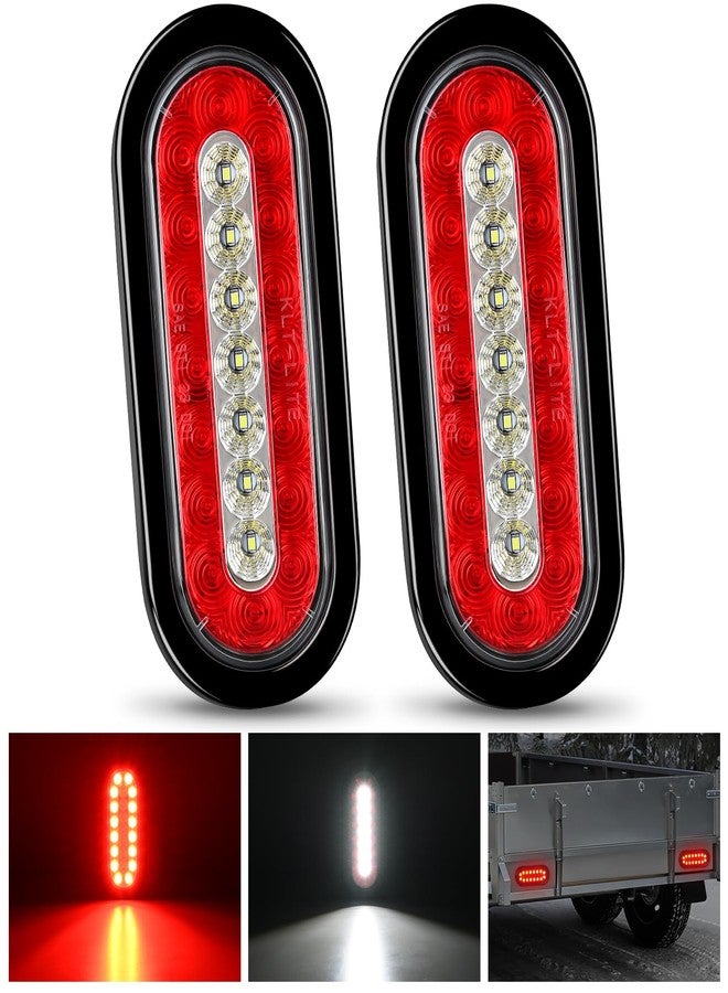 Nilight 2PCS 6Inch Oval LED Trailer Tail Lights Red White 23LEDs w/Flush Surface Mount Grommets IP67 Waterproof Stop Brake Running Reverse Backup Light for Trucks RV - Image 1
