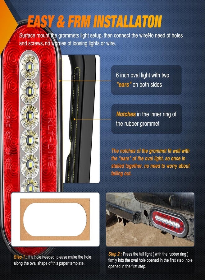 Nilight 2PCS 6Inch Oval LED Trailer Tail Lights Red White 23LEDs w/Flush Surface Mount Grommets IP67 Waterproof Stop Brake Running Reverse Backup Light for Trucks RV - Image 5