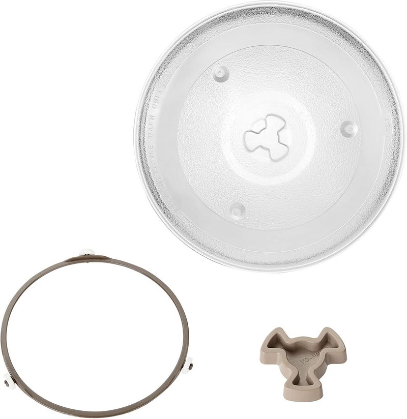 JMIATRY Microwave Turntable Glass Plate, 270mm Microwave Plate Replacement with 6 Fixers, Microwave Glass Plate with Turntable Ring and Support - Image 1