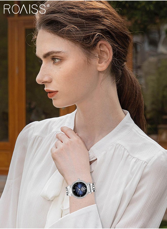 roaiss - Steel Band Quartz Watches for Women, Analog Display Round Starry Sky Dial with Rhinestones Decoration, Waterproof Luxurious Wristwatch as Gift for Ladies - Image 1