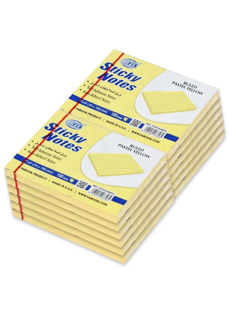 FIS دفتر ملاحظات لاصق FIS، 3X4 بوصة، عبوة من 12، أصفر نيون مخطط -FSPO3X4RNYL - Image 1