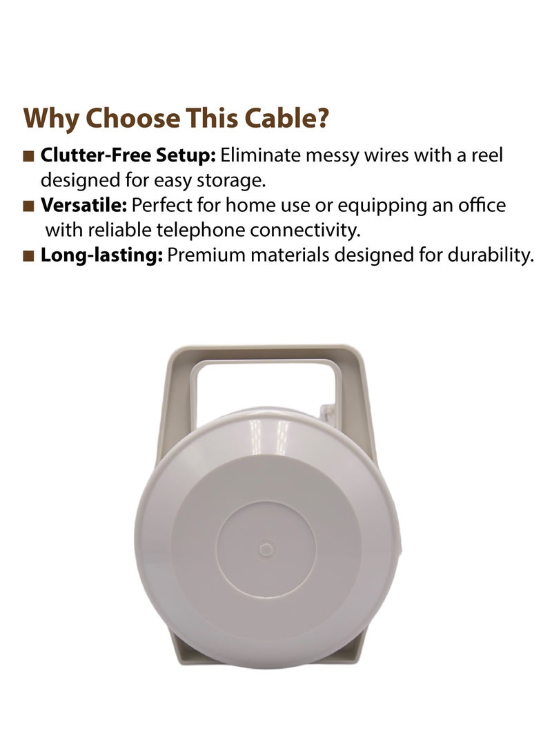 Hi-Tech Hi-Tech Telephone Extension Cable Reel 15m – Durable & Tangle-Free Wire for Landlines & Office Phones, Compact Reel Design, White  - Image 2