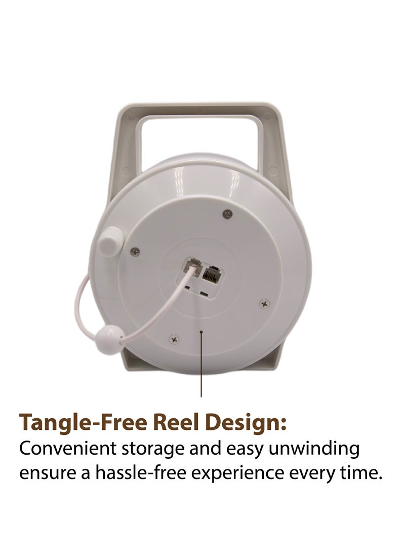 Hi-Tech Hi-Tech Telephone Extension Cable Reel 15m – Durable & Tangle-Free Wire for Landlines & Office Phones, Compact Reel Design, White  - Image 3