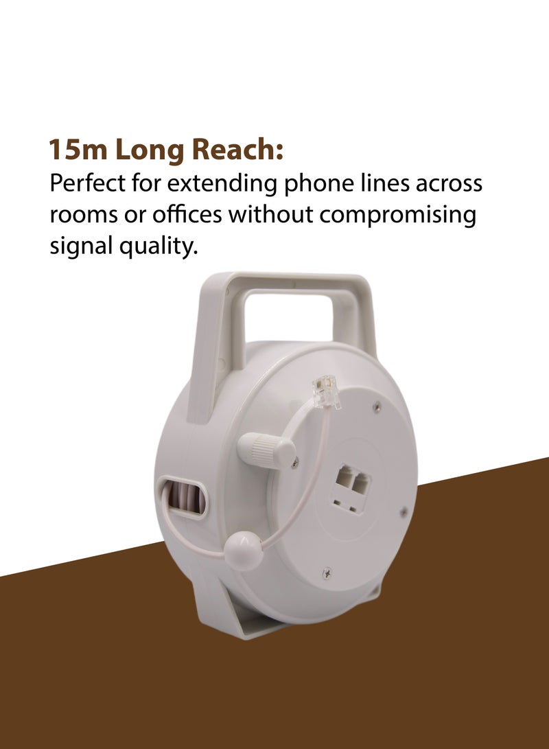 Hi-Tech Hi-Tech Telephone Extension Cable Reel 15m – Durable & Tangle-Free Wire for Landlines & Office Phones, Compact Reel Design, White  - Image 4