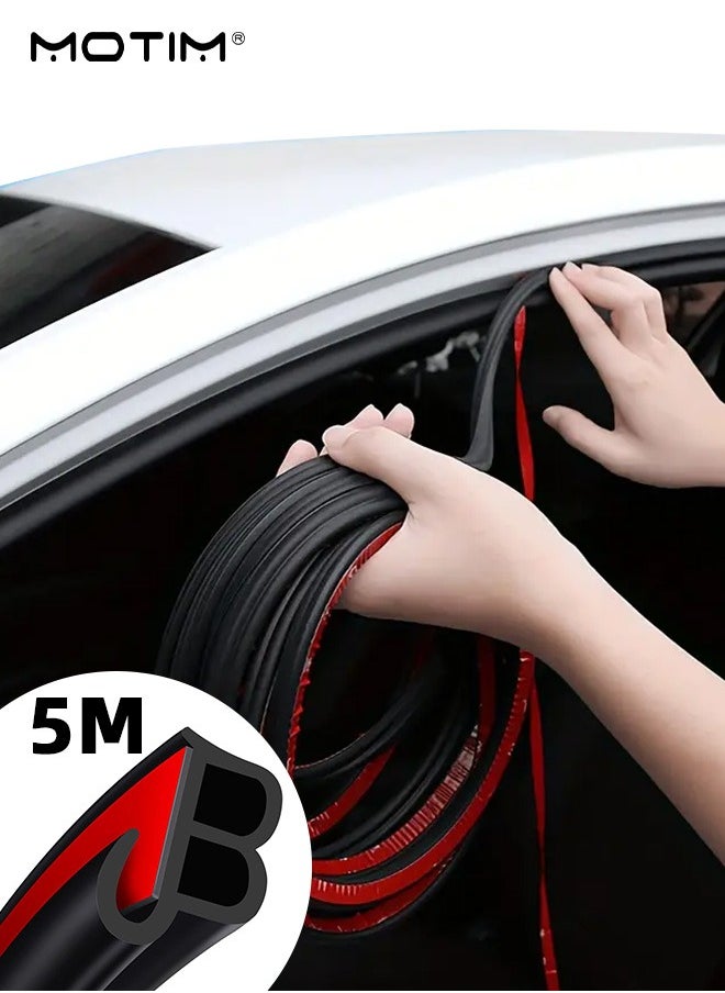 Motim 16.4 Ft/5M, B Shape Universal Self Adhesive Car Rubber Weather Draft Seal Strip, Anti-Collision Noise Seal Strip, Dustproof Protection, Car Door Edge Trim Seal Strip Weather Stripping  - Image 1