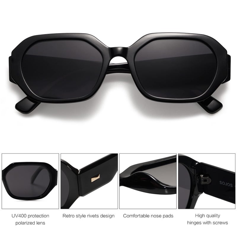 SOJOS Polarized Sunglasses For Women Retro Rectangle Womens Sun Glasses Trendy Narrow Square 90s Shades SJ2232 Black Grey Lens - Image 4