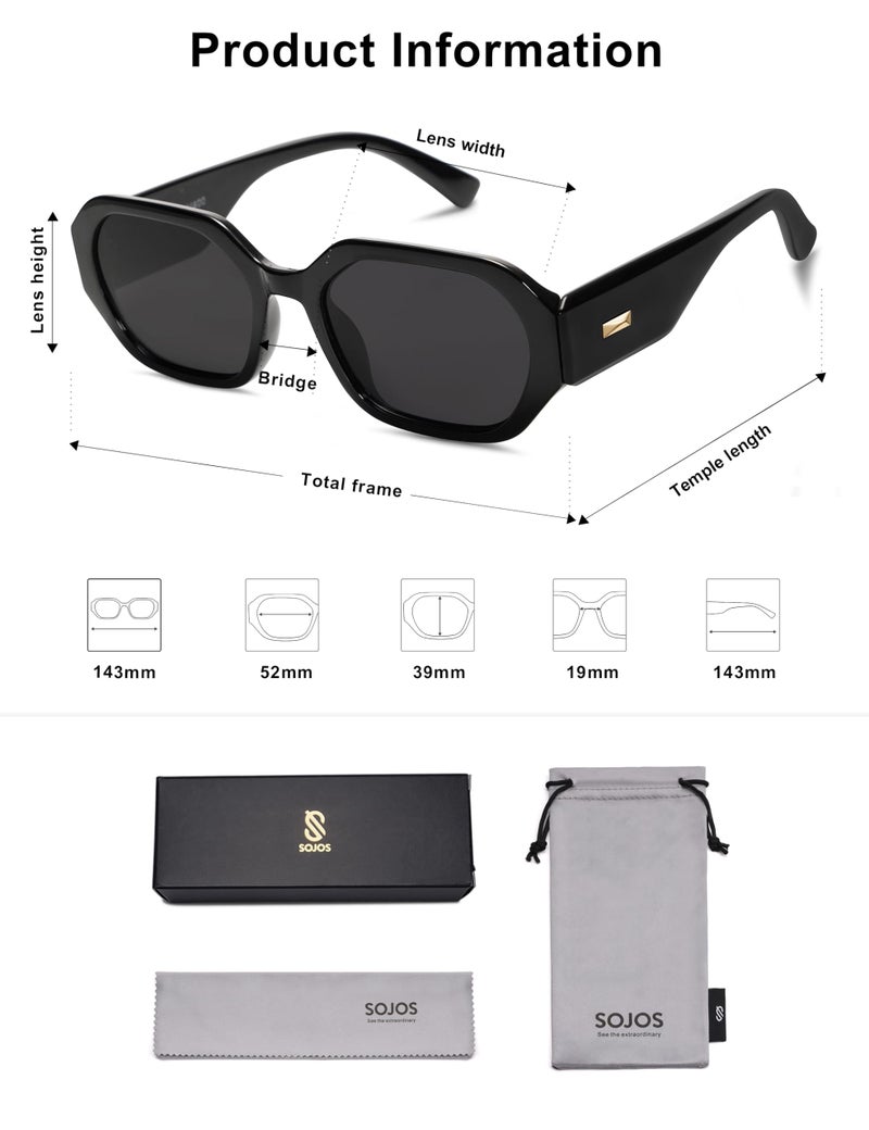 SOJOS Polarized Sunglasses For Women Retro Rectangle Womens Sun Glasses Trendy Narrow Square 90s Shades SJ2232 Black Grey Lens - Image 5