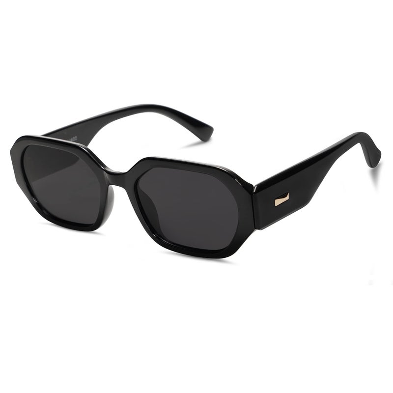 SOJOS Polarized Sunglasses For Women Retro Rectangle Womens Sun Glasses Trendy Narrow Square 90s Shades SJ2232 Black Grey Lens - Image 1