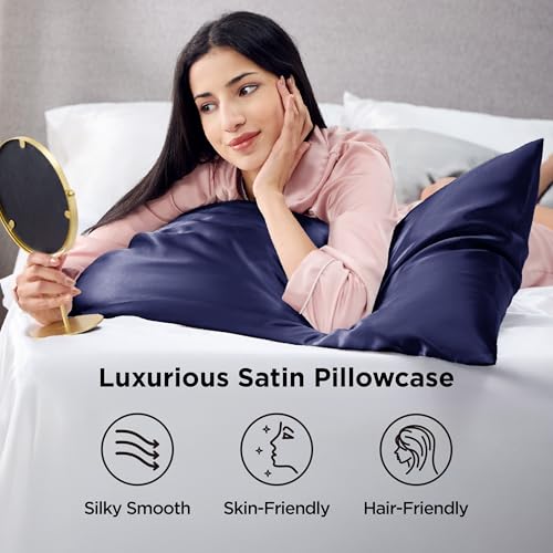 Bedsure Satin Pillowcase 2 Pack Similar to Silk Pillow Cases Standard Size, Pillow Case for Sleeping Women with Envelope Closure, Gifts for Women Men, Navy, 20x26 Inches, 2pcs - Image 3