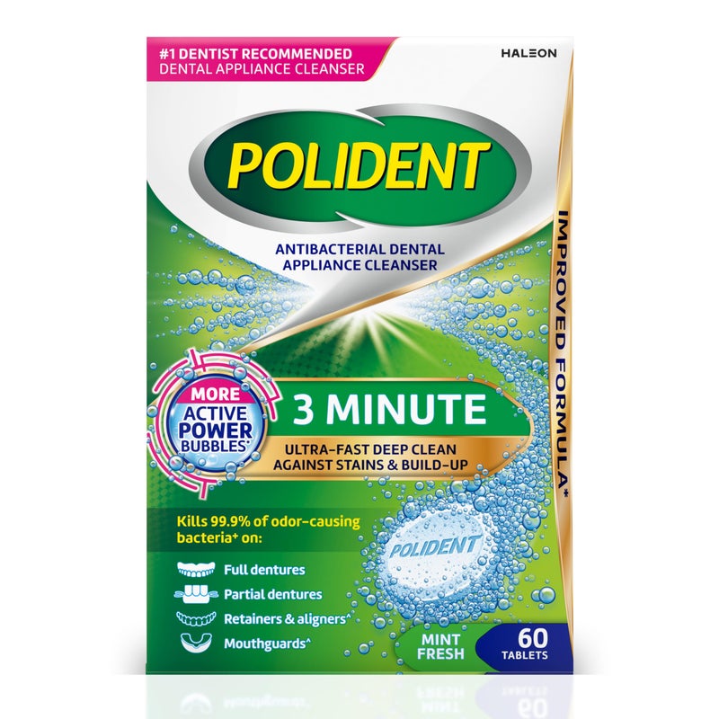 Polident 3 Minute Antibacterial Dental Appliance Cleanser Tablets 60 Count