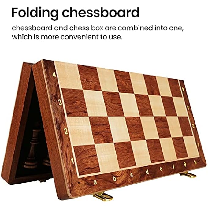 Eacam Wooden Chess Board Set  Foldable 15 Inch International Chess Game Board with Crafted Chess Pieces and Storage Slots for Kids Adults 154x154x10 Inch - Image 5