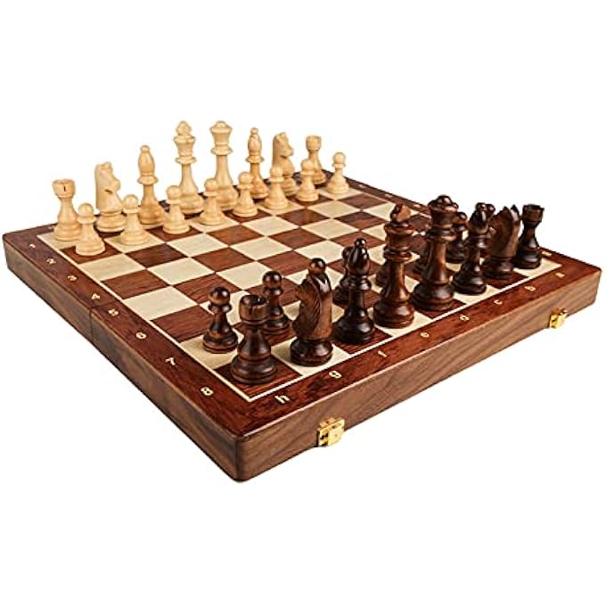 Eacam Wooden Chess Board Set  Foldable 15 Inch International Chess Game Board with Crafted Chess Pieces and Storage Slots for Kids Adults 154x154x10 Inch - Image 2