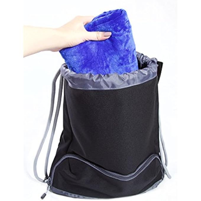rayihni Gym Bag Swim Bag  Drawstring Backpack  Waterproof  Strong stitching and thick cords  Handy zipped wet pocket and shoe compartment  Suitable for Adults and Kids Holiday Swimming Red - Image 3