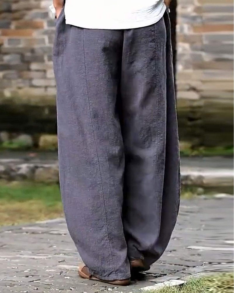 IXIMO Women's Casual Cotton Linen Baggy Pants with Elastic Waist Relax Fit Lantern Trousers Gray L - Image 4