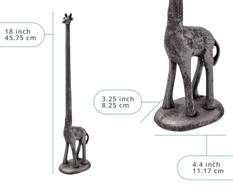 Comfify Giraffe Paper Towel Holder for Kitchen or Decorative Toilet Paper Stand for Bathroom - Unique Antique, Vintage, Whimsical Animal Design Roll Dispenser for Home Decor - Silver with Black - Image 3