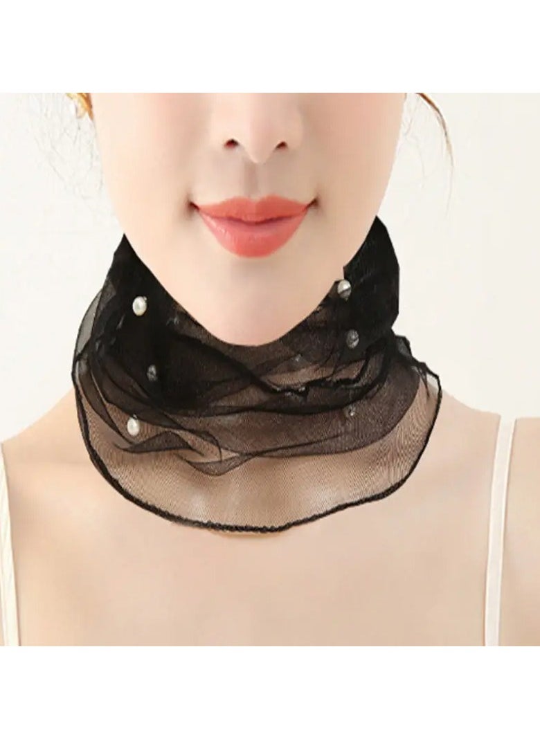 Goolsky Imitation Pearl Decor Gauze Neck Gaiter, Boho Lightweight Breathable Mesh Yarn Neck Cover, Outdoor Sunscreen Decorative Elastic Infinity Scarf  - Image 5