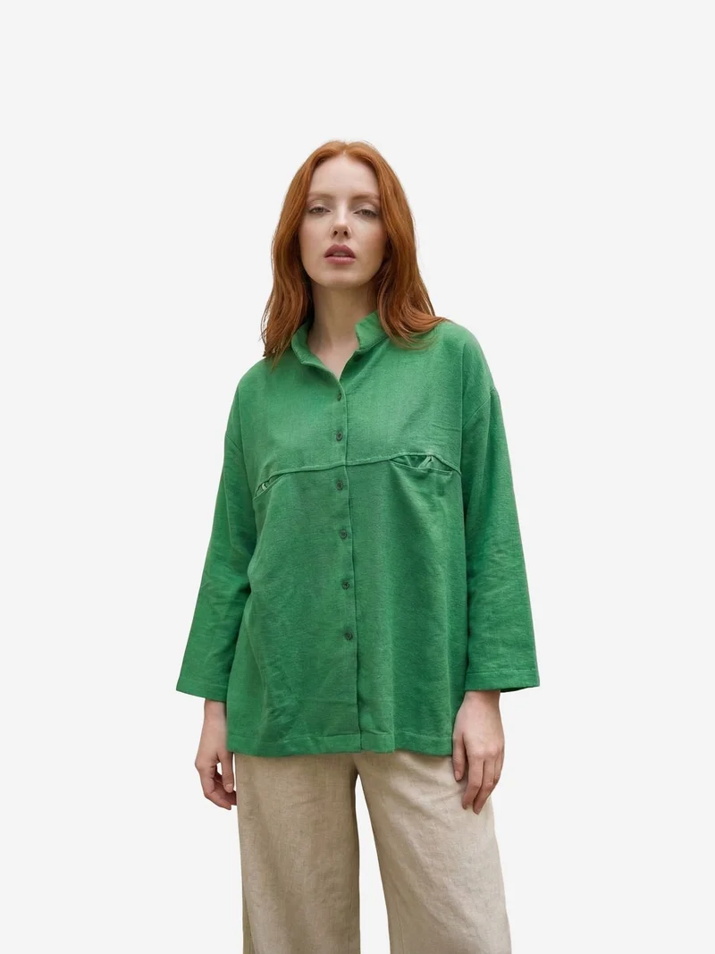 My Fashion MY FASHION Oversized Linen-Blend Long Sleeve Shirt