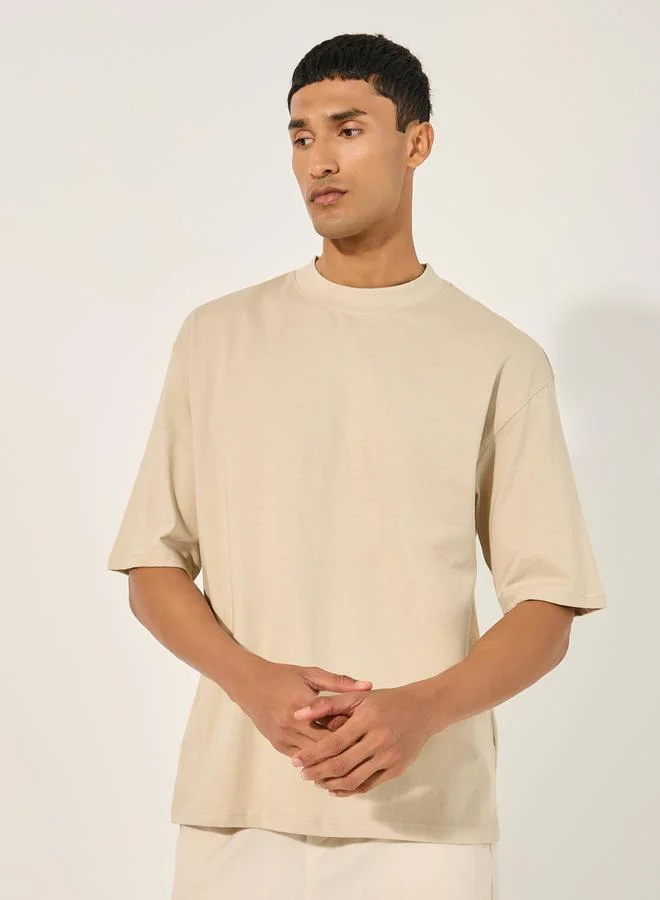 Styli Men Oversized Mock Neck T-Shirt
