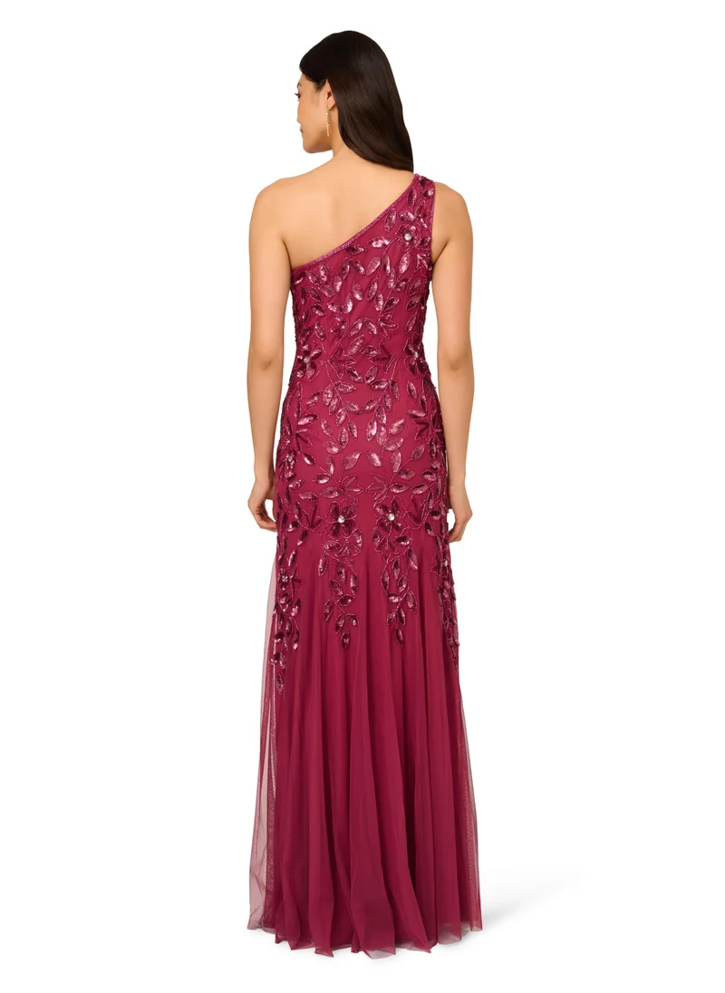 Adrianna Papell Embellished One Shoulder Maxi Dress