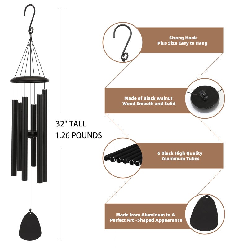 FSVGYY Wind-Chimes-Outdoor-Large-Decor, Deep Tone Soothing Melodic Tones Windchimes, Wind Chimes for Outside, Memorial Wind Chime Best Gift for Mom Women Grandma Neighborsï¼ˆ32" Blackï¼‰ - Image 5