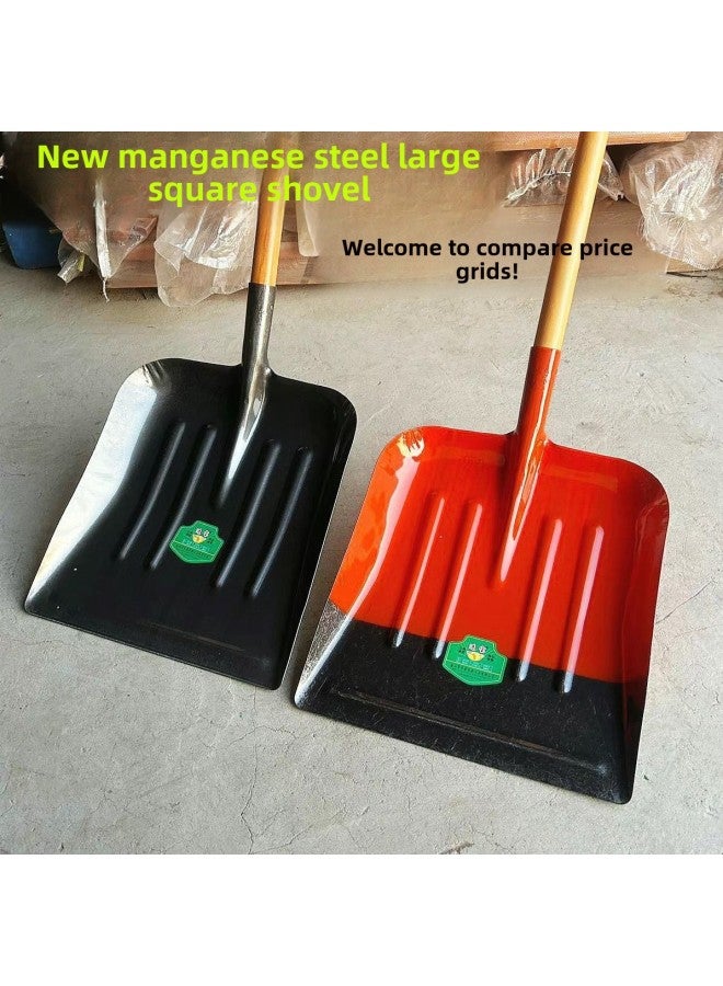 Manganese Steel Extra Large Cow Dung Shovel Widened Thickened Flat Head Agricultural Shovel Special Artifact For Dung Clearing Farms-Specifications:40x50 (extra Large Orange) 1.2m Wooden Handle  - Image 2