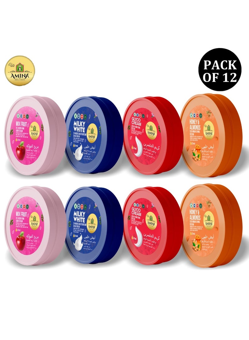 Amina Combo Of Milky, Glyco, Honey & Almond, Mix Fruit Moisturizing Cream with a lightweight, nourishing formula, Beauty cream, Skin Whiting for soft smooth skin, 17 ml (Pack of 12) - Image 1