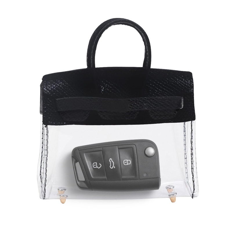 smilfuy Mini Creative Car Key Case Small Transparent Handbag Key Holder Wallet Keychain Bag Car Key Fob Case Cute Present for Woman Girl Black - Image 2