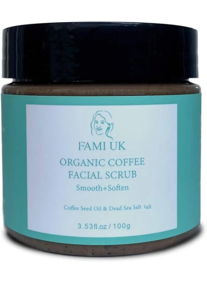 FAMIUK FAMI UK Organic Coffee Facial Scrub | Smooth + Soften | Coffee Seed Oil & Dead Sea Salt | Exfoliating | Cruelty-Free & Vegan | 100g - Image 1