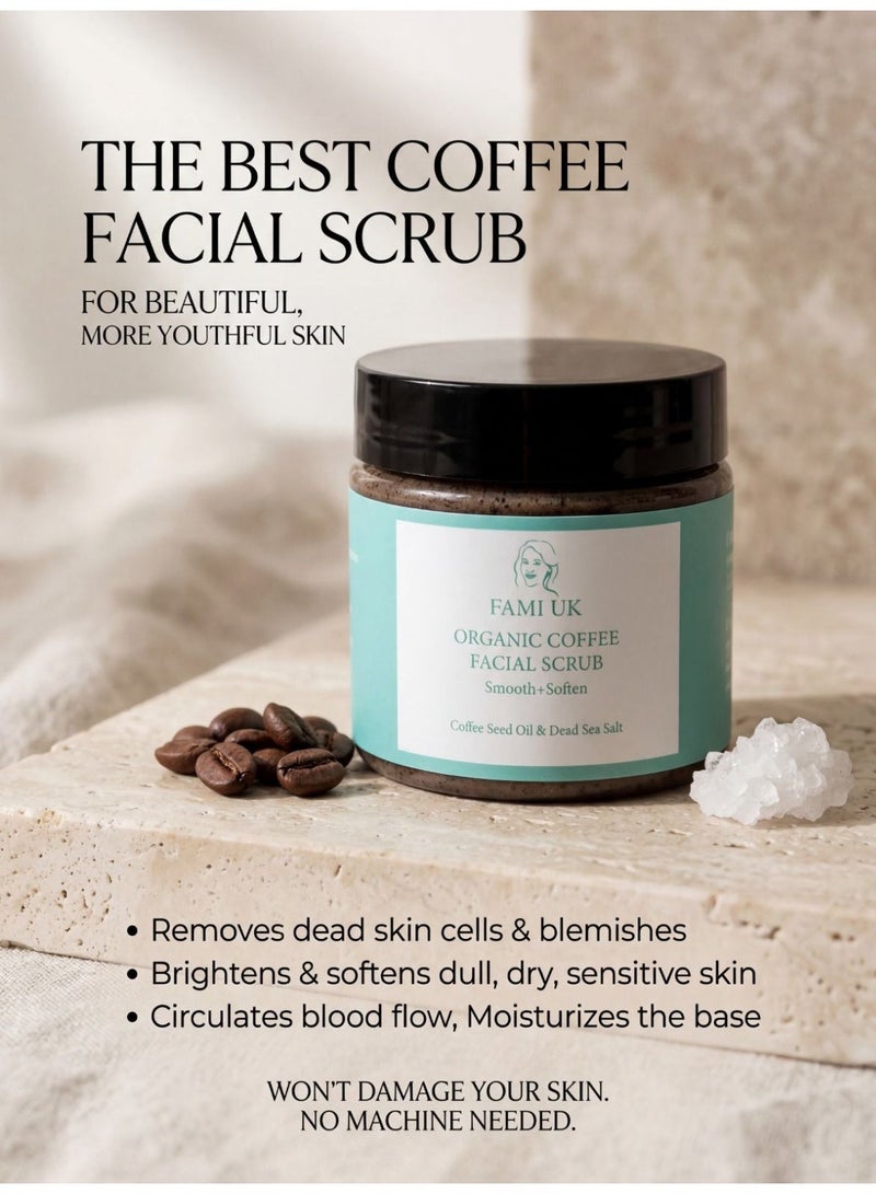 FAMIUK FAMI UK Organic Coffee Facial Scrub | Smooth + Soften | Coffee Seed Oil & Dead Sea Salt | Exfoliating | Cruelty-Free & Vegan | 100g - Image 4