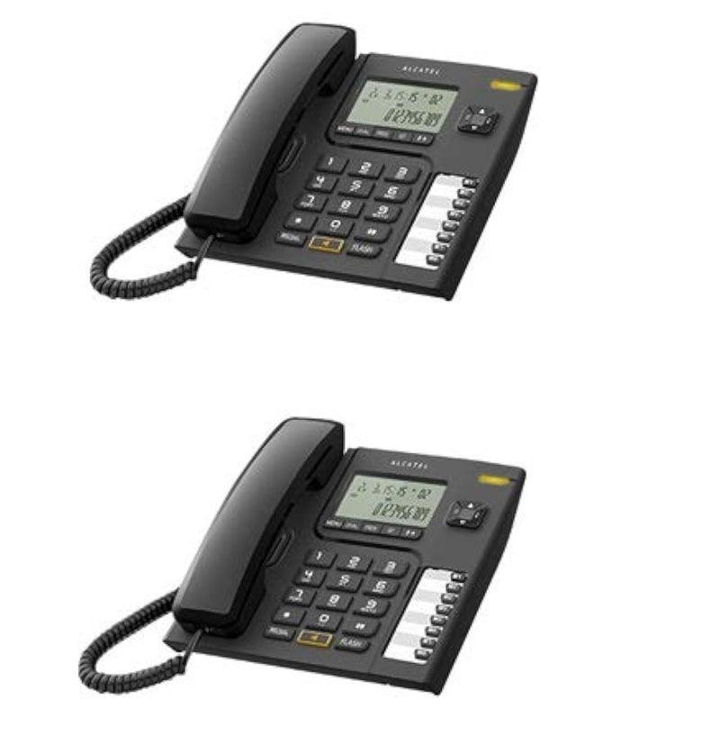Alcatel هاتف أرضي سلكي أسود T-76 مع معرف المتصل ووظيفة السماعة الحرة (عبوة من 2) - Image 1
