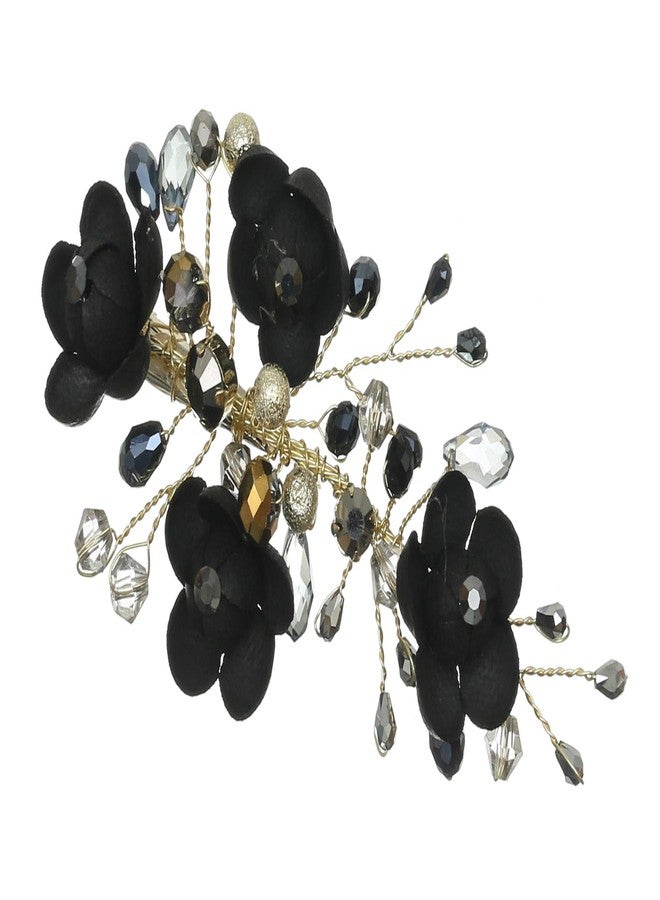 SAMKY Pack of 2 Handmade Jet Black Hematite Crystal Flower Hair Clips Gold T1249 - Image 4